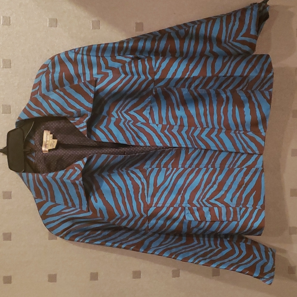 Patrick Christopher, Silk blazer, Size XL Blue/ Brown leopard print